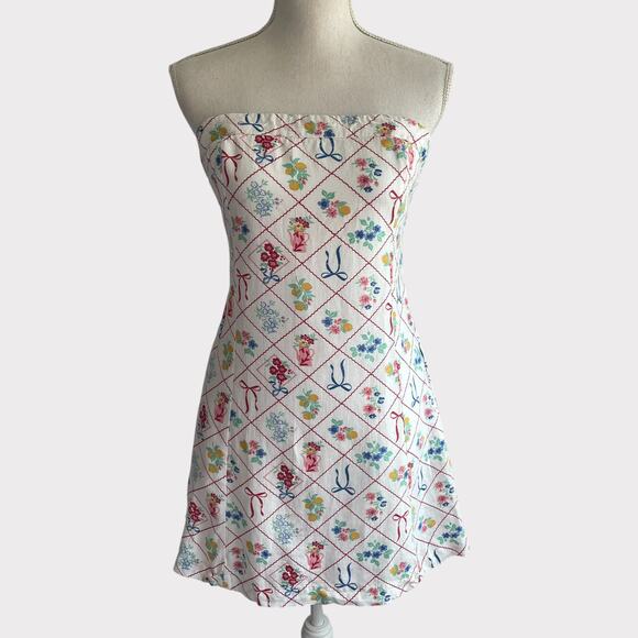 Jessica Simpson Mini Strapless Dress Floral Box Lemon Couette Size Medium - Picture 10 of 12